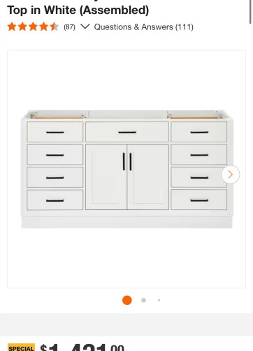 ARIEL Hepburn 66 in. Freestanding Bathroom Vanity Cabinet Without Top in White (Assembled)