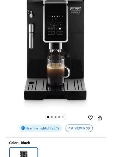 De Longhi Dinamica Espresso Machine, Black - Automatic Bean-to-Cup Brewing, Built-In Steel Burr Grinder & Manual Frother - One-Touch Hot & Iced Coffee - Easy Cleanup