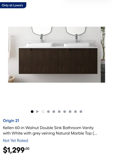 Origin 21 Kellen 60-in Walnut Double Sink Bathroom Vanity with White with grey veining Natural Marble Top (Fully Assembled)