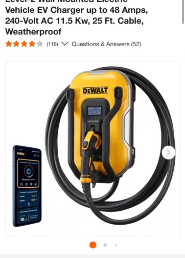 DEWALT Level-2 Wall Mounted Electric Vehicle EV Charger up to 48 Amps, 240-Volt AC 11.5 Kw, 25 Ft. Cable, Weatherproof
