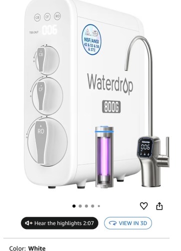 Waterdrop G3P800 Reverse Osmosis System, 800 GPD Fast Flow, NSF/ANSI 42 & 53 & 58 & 372 Certified, 3:1 Pure to Drain, Tankless Under Sink RO Water Filter System, LED Purifier, Smart Faucet