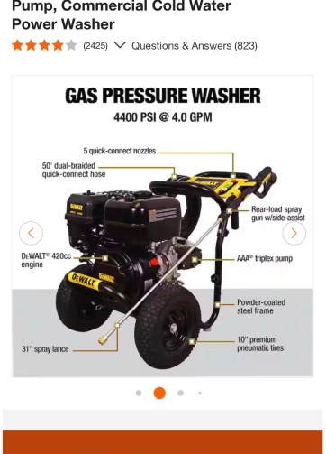 DEWALT 4400 PSI 4.0 GPM Gas Pressure Washer with 420cc Engine, Triplex Pump, Commercial Cold Water Power Washer
