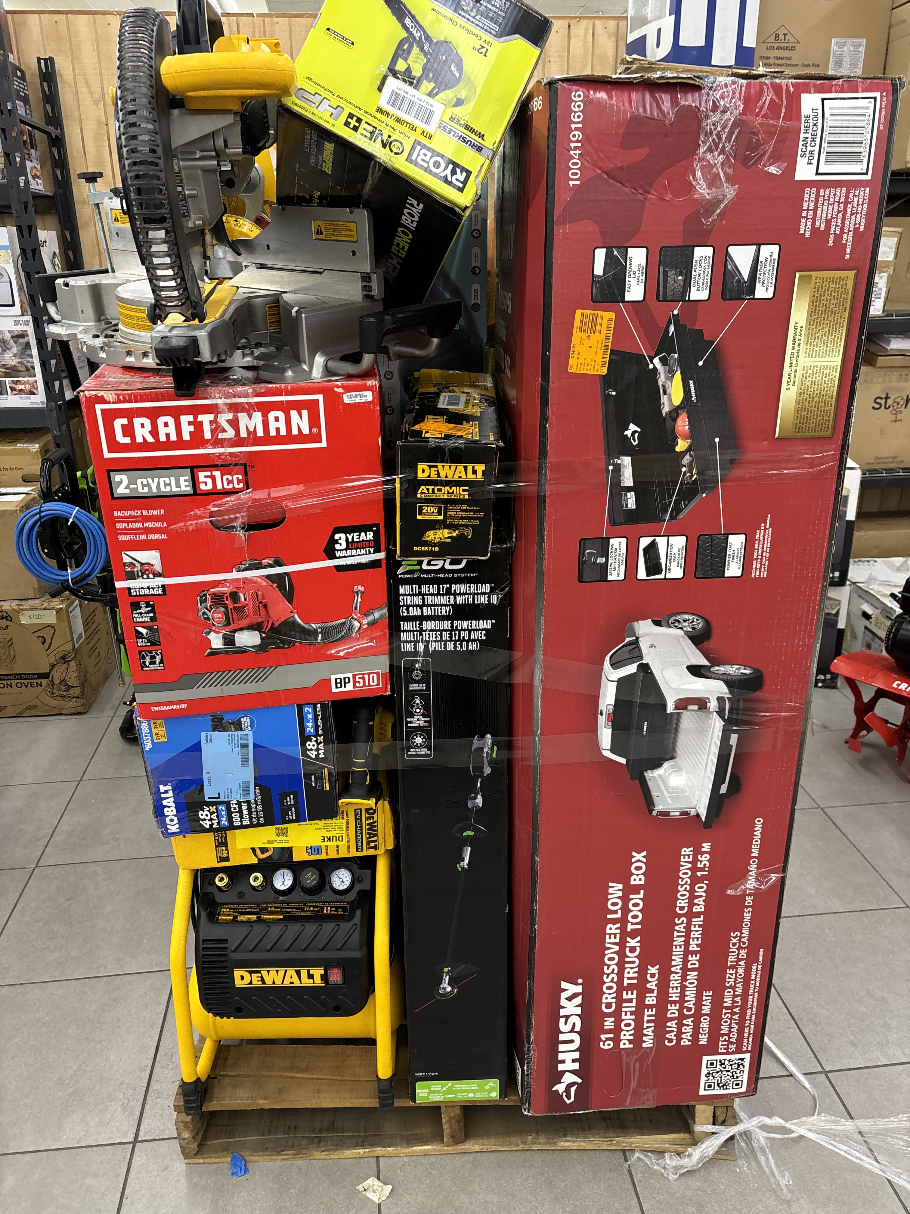 MIXED PALLET - DeWALT, RYOBI, KOBALT, CRAFTSMAN, HUSKY, PRESSURE WASHER, WALL CABINET, & MUCH MORE! - Image 3