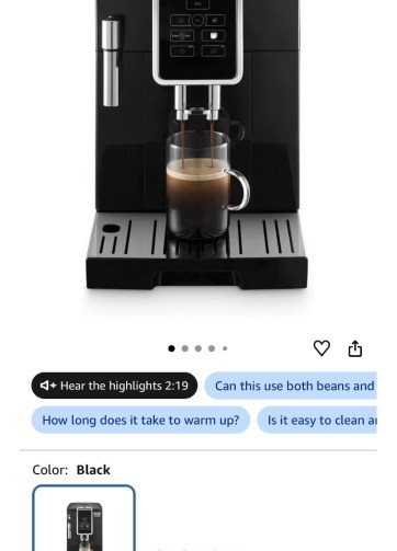 De'Longhi Dinamica Espresso Machine, Black - Automatic Bean-to-Cup Brewing, Built-In Steel Burr Grinder & Manual Frother - One-Touch Hot & Iced Coffee - Easy Cleanup