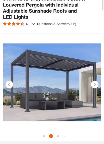 PURPLE LEAF 8 ft. x 12 ft. Gray Aluminum Outdoor Louvered Pergola with Individual Adjustable Sunshade Roofs and LED Lights