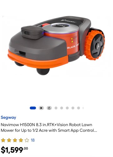 Segway Navimow H1500N 8.3 in.RTK+ Vision Robot Lawn Mower for Up to 1/2 Acre with Smart App Control
