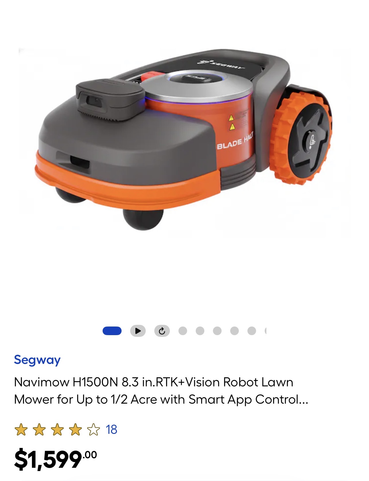 Segway Navimow H1500N 8.3 in.RTK+ Vision Robot Lawn Mower for Up to 1/2 Acre with Smart App Control