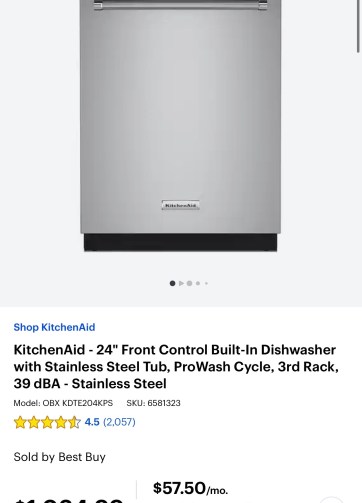 KitchenAid - 24" Front Control Built-In Dishwasher with Stainless Steel Tub, ProWash Cycle, 3rd Rack, 39 dBA - Stainless Steel